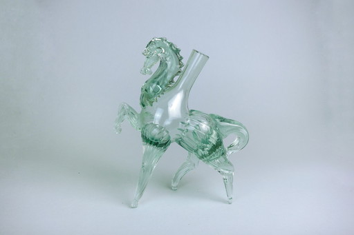 Vintage Murano Solifleur Glass Vase Horse Turquoise Mint Green Handmade Mid - Century 70s