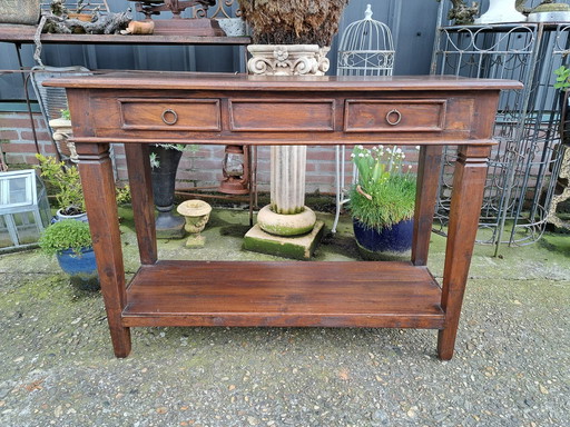 Colonial teak side table, wall table, console, dim. 100x40cm and 75cm high.