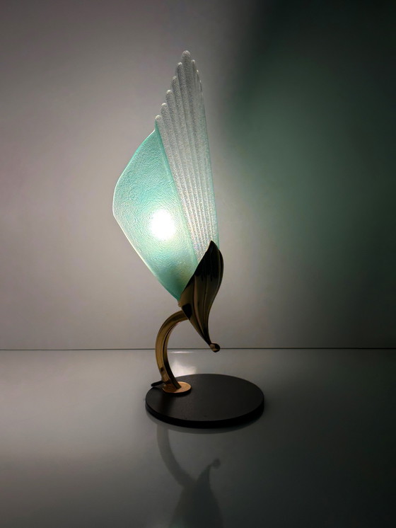 Image 1 of Lot de 2 lampes de table vintage en verre de Murano, style Néfertiti, laiton et métal, style post-moderne, années 80 et 1980, It