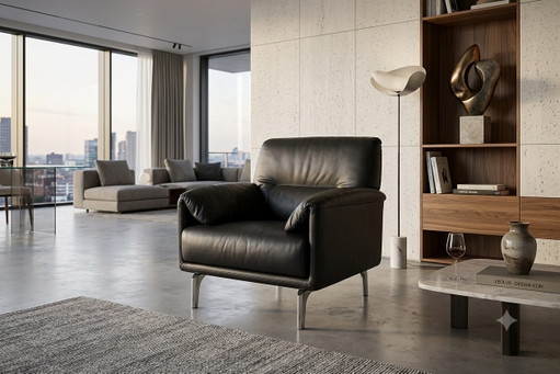 Leolux Bora Balanza Fauteuil Leer Zwart – Metal, Leather