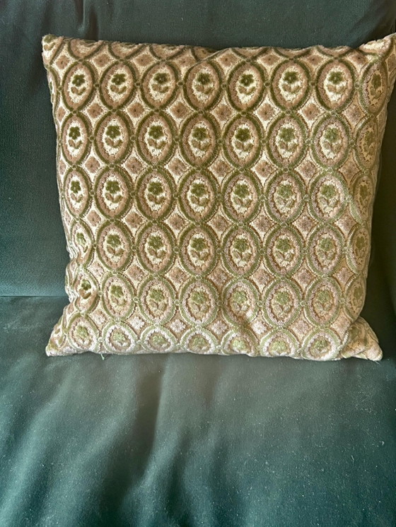Mid Century Brokat-Samt und Samt Zierkissen, Grün-Brauntöne, 1960er – Velvet, Mid Century Modern (photo 5 of 8)