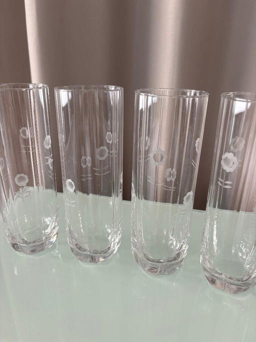 Set of 4 Vintage Etched Floral Highball Glasses – glazen karaffen