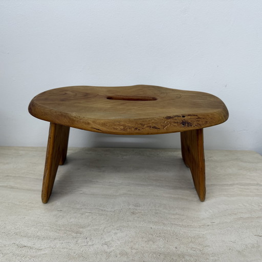 Brutalist Solid Wood Side Table/Stool, 1970s