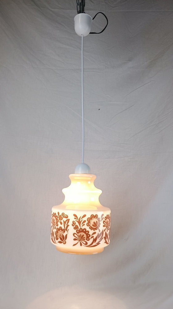 Image 1 of Hanglamp Venini Wit Gerookt Glas Bloemen Mid Century Murano