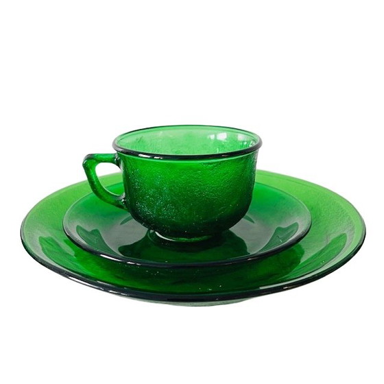 Image 1 of Set da colazione vintage in vetro verde Arcoroc Sierra anni '60