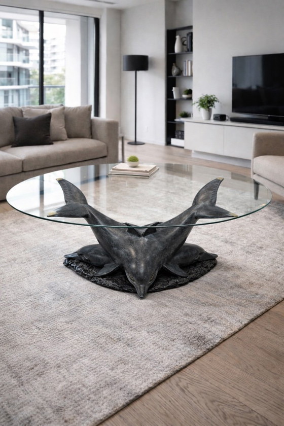 Image 1 of Vintage salontafel met dolfijnen