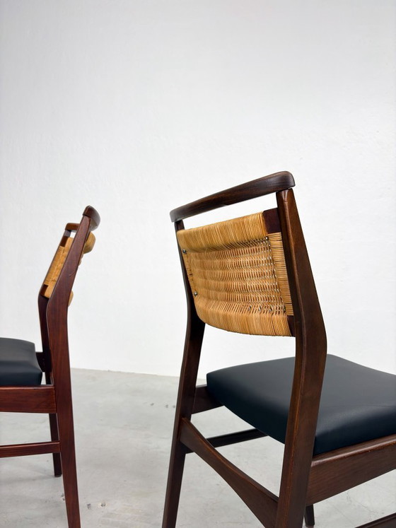 Image 1 of Mid-century Eetkamerstoelen met Rieten Rugleuning