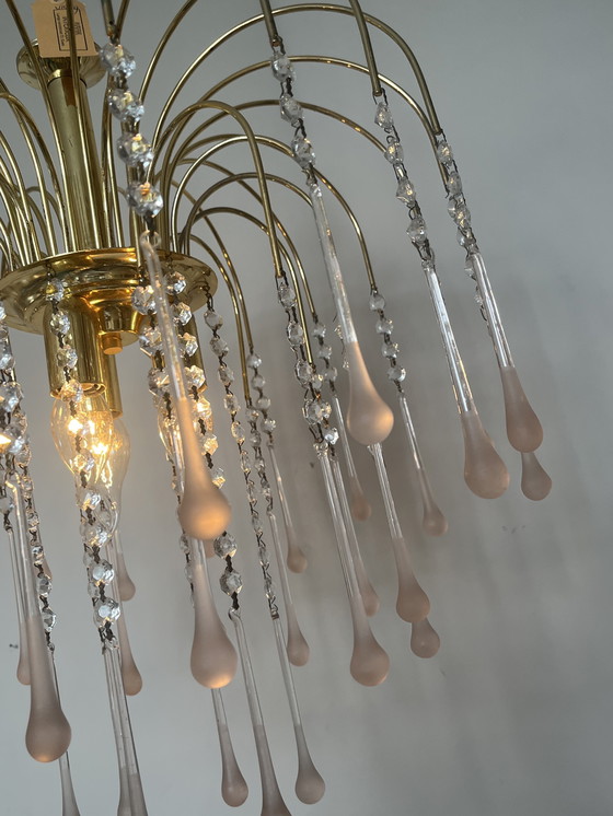 Image 1 of XL Vintage Large Pink Teardrop Pears Chandelier Crystal Pendant Lamp