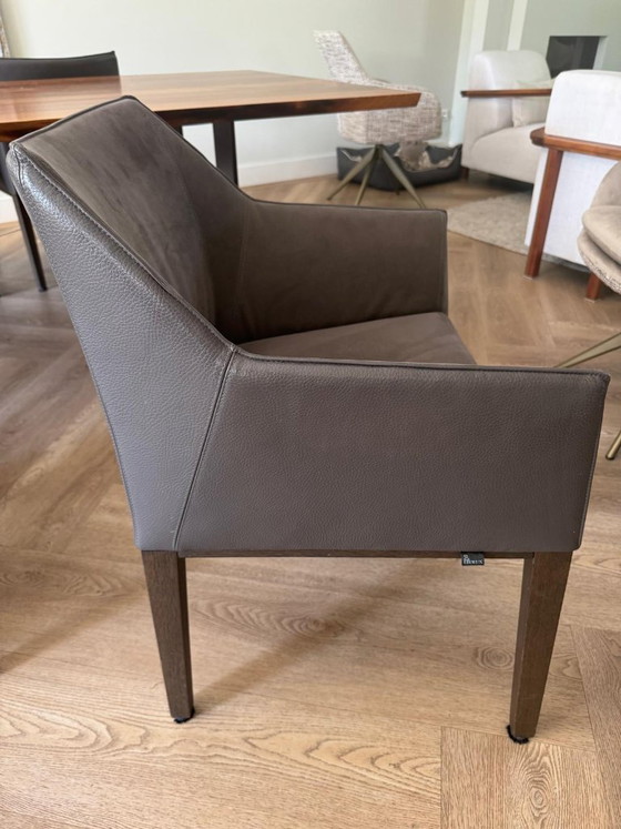 6 Leolux Pyrite Eetkamerstoelen Grijs – Esszimmerstühle, Leather, Wood (photo 5 of 6)
