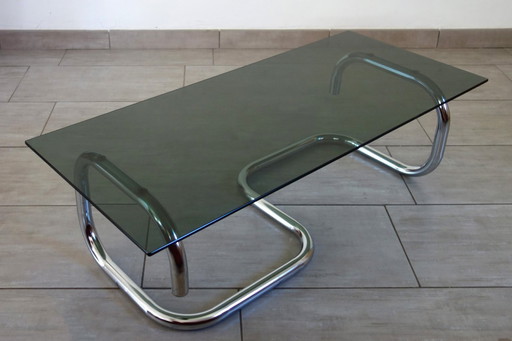 Couchtisch Chrom und Rauchglas space age 70's