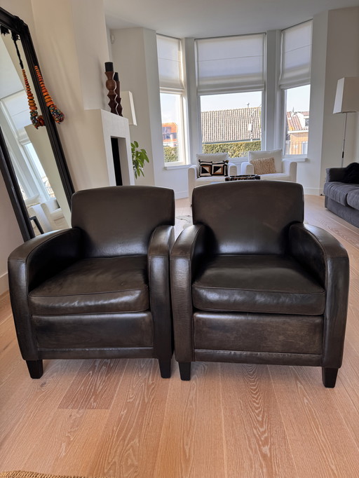 Magnifique ensemble de fauteuils en cuir marron