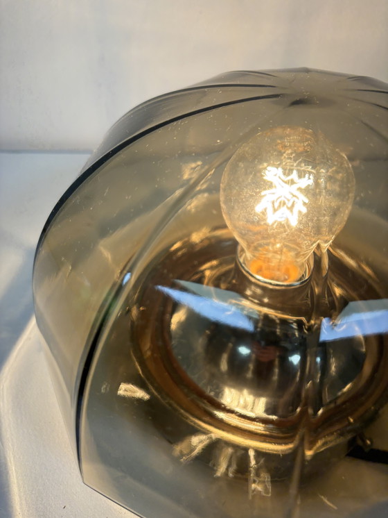 Image 1 of iconic smoked glass ceiling-wall lamp German manufacturer Hillebrand geometric cut shade