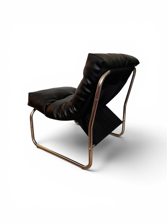 Image 1 of Vintage IKEA "Pixi" fauteuil – Gillis Lundgren, jaren 70, zwart leer, uitstekende staat