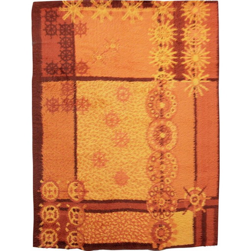 Tapis scandinave vintage rya en laine vierge avec motifs de soleil, Suède