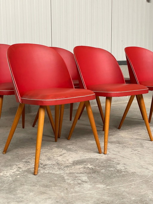 6 Vintage 50's- 60's RED Skai Dining chairs