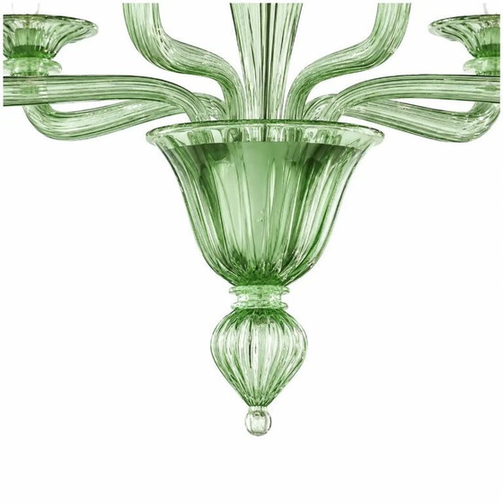 Image 1 of Lámpara de araña escultórica lineal “Rigadin” de cristal de Murano verde