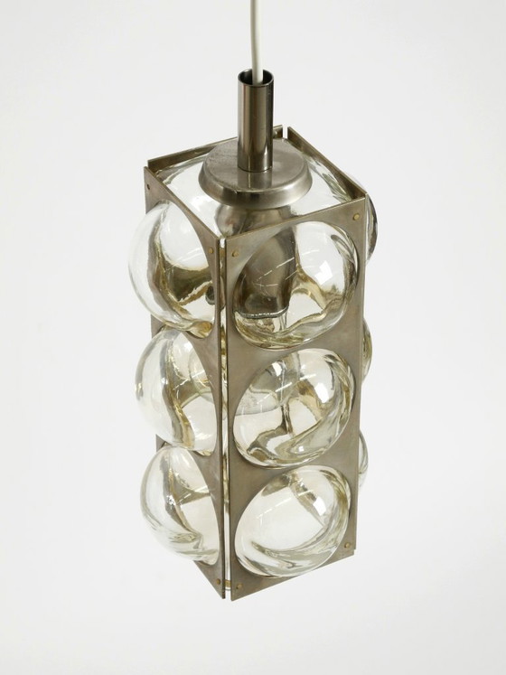 Image 1 of Beautiful 1960s Space Age pendant lamp by Temde, made of glass and nickel-plated metal