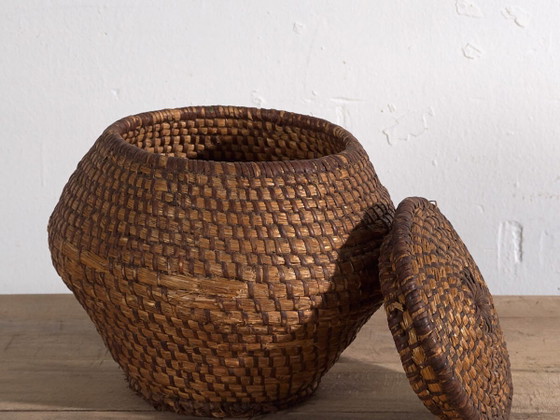 Antique basket with lid (c.1920) #3 – Decorative Objects, Wicker, Rustic (photo 2 of 10)