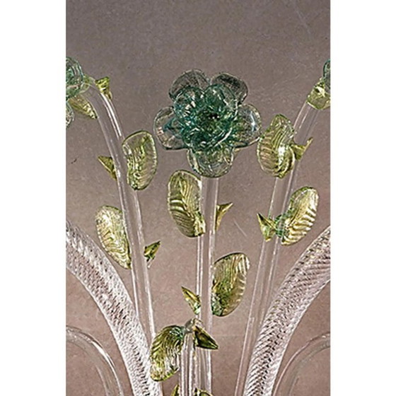 Image 1 of Luxuriöse, klassische Wandleuchte aus Muranoglas mit floralem Muster – Venezianisches Design in Rosa und Grün