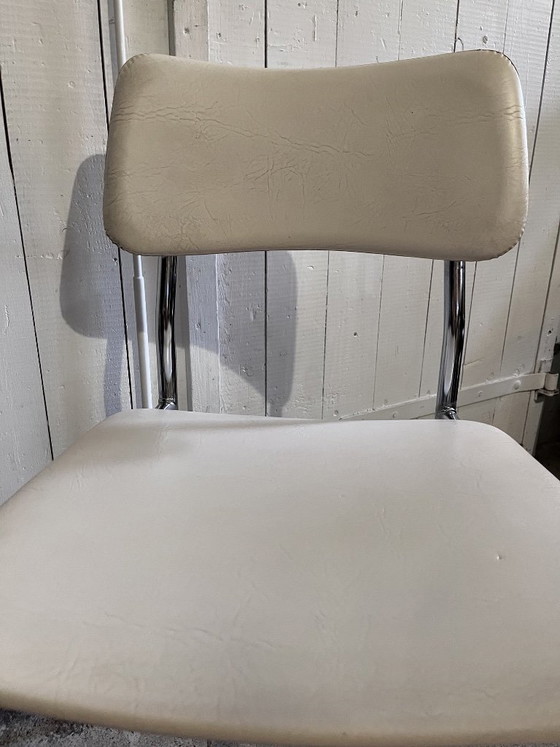 Fauteuil rétro vintage – Similicuir crème et chrome – Années 1960/70 – Chaises de salle à manger, Leather (photo 6 of 6)