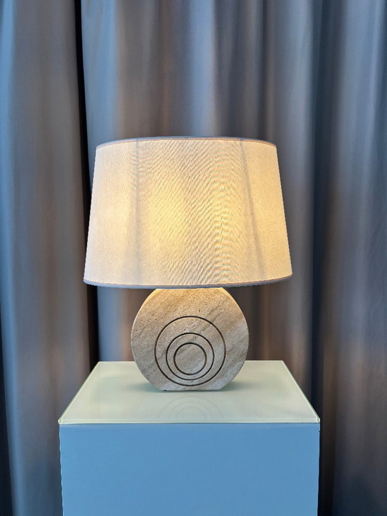 Lámpara de mesa de travertino con círculos concéntricos, Beige, Fratelli Mannelli, Lámparas de mesa, Textil (foto 9 de 13)
