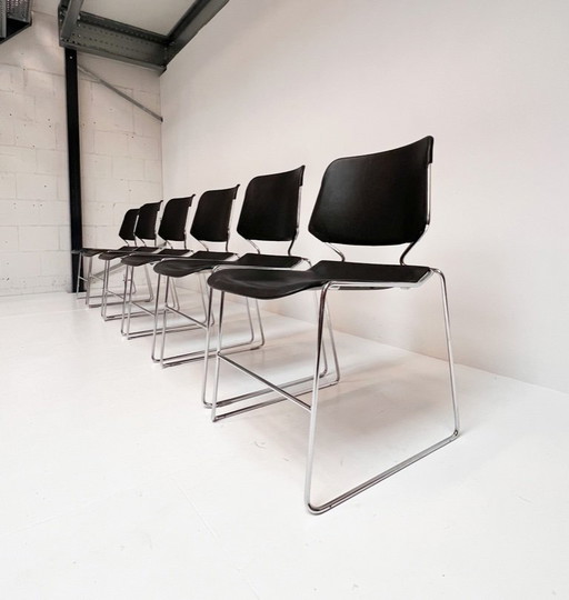 Set aus 6 schwarzen Matrix Krueger Stühlen von Thomas Tolleson, 1970er Jahre