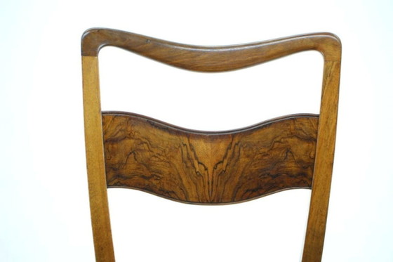 Image 1 of Set of Four Czechoslovakian Art Deco Refurbished Walnut and Velvet Dining Chairs, 1930s