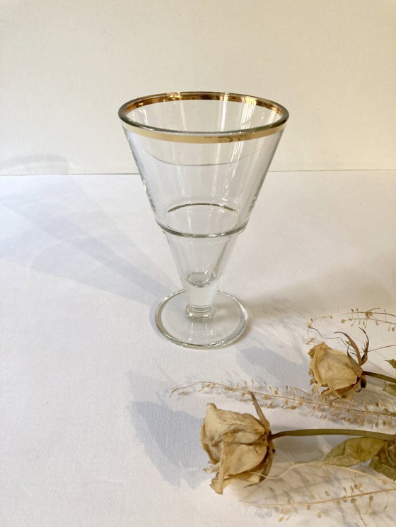 Image 1 of 4 cuencos de postre de cristal con bordes dorados, La Rochère, Francia