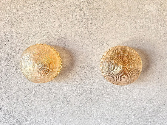 Image 1 of Vintage pair of amber glass wall lamps