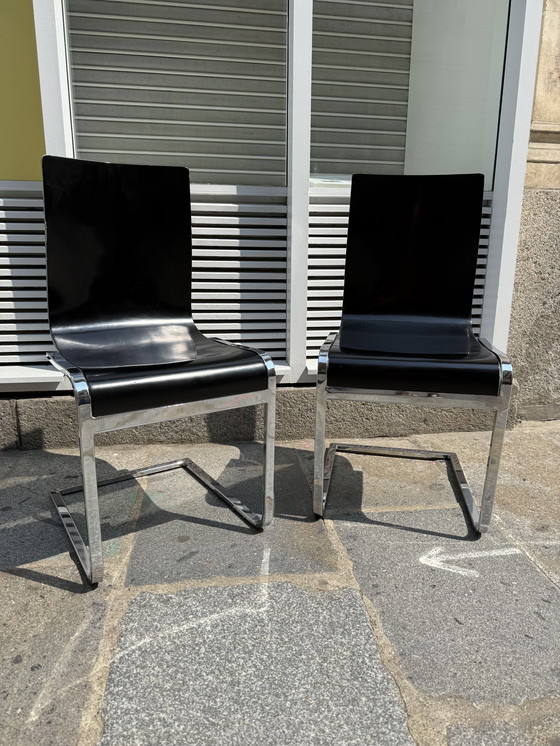 Image 1 of Klass" designstoelen - wengéhout en chromen poten