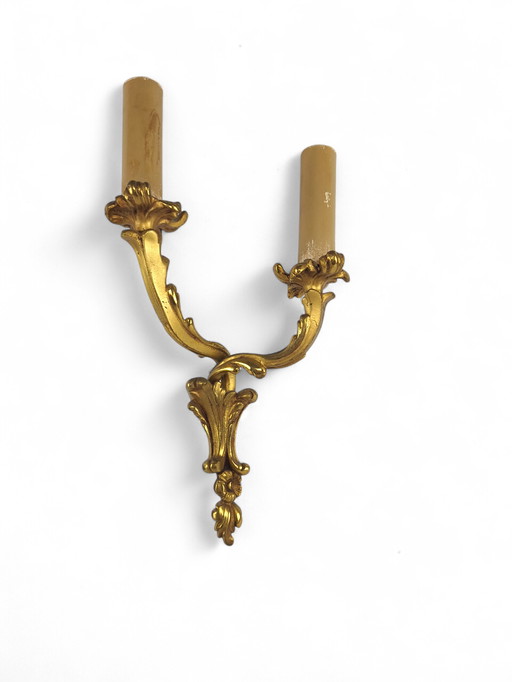 Antique 2-light brass sconce candle stand Rococo