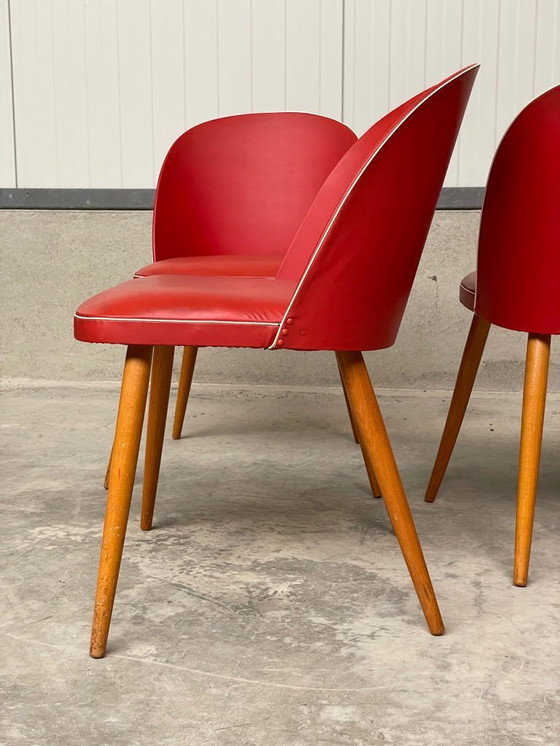 Image 1 of 6 Vintage 50's-60's RODE Skai eetkamerstoelen