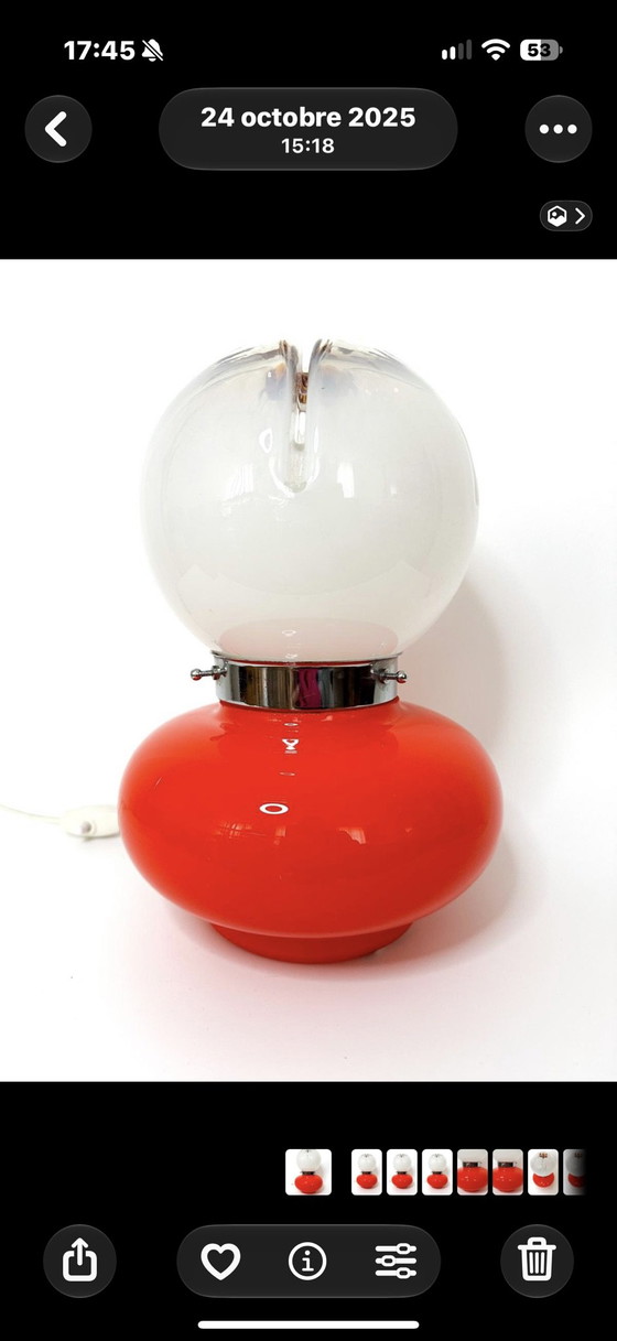 Lampada da tavolo vintage design space age, murano, Lampade da tavolo, Rosso (foto 5 di 5)