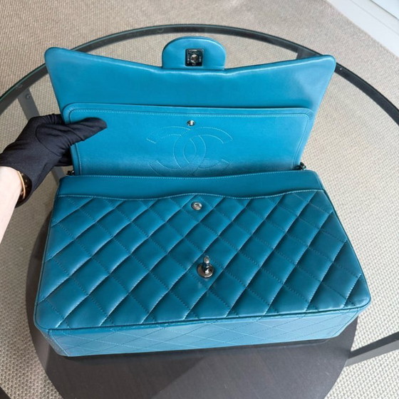 Image 1 of Chanel Classic Flap Maxi - Double Flap 33CM Quilted Lambskin Blue Silver Hardware Series 15
