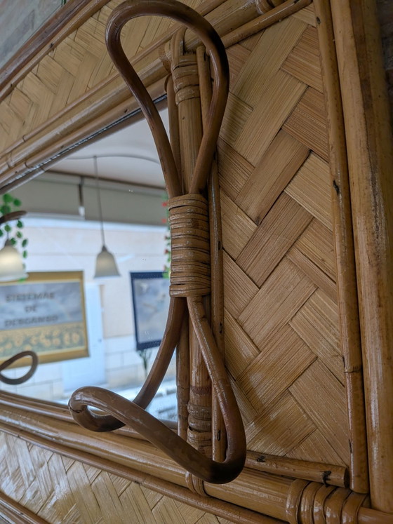 Kleiderständer mit Spiegel aus Bambus und Rattan., Glas, Braun (Foto 5 von 10)