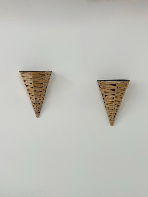 Image 1 of Paar antike Wandleuchten aus Bast, Frankreich, 1980