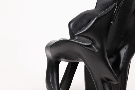 Image 1 of Fauteuil sculptural en bois noir carbonisé aux formes organiques par Logniture
