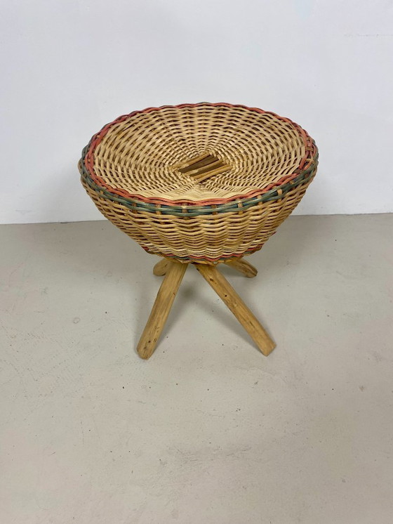 Image 1 of Rattan stool – Vintage 1970s