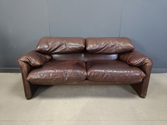 Image 1 of Vintage lederen Maralunga bankstel door Vico Magistretti voor Cassina, 1973