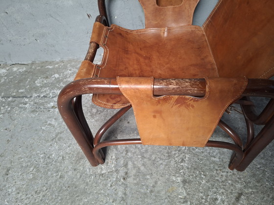 Image 1 of 2 poltrone safari in pelle e bambù di Tito Agnoli per Bonacina