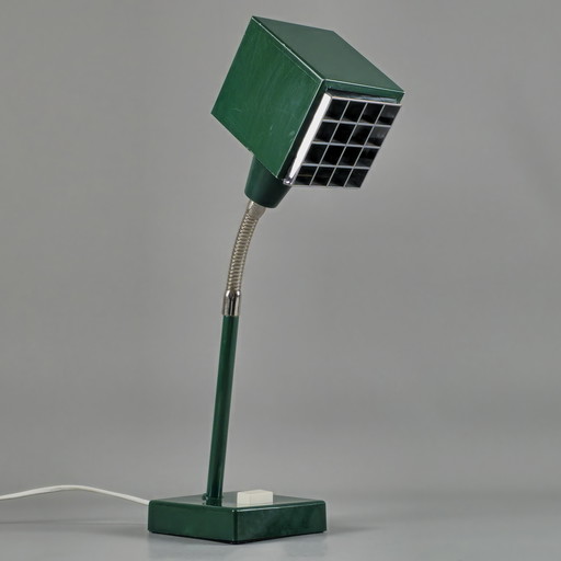 1970 Vintage ELIDUS 'Kuben' Type 2203 Table Lamp by Björn Svensson - Green Scandinavian Modern Gooseneck Desk Lamp.