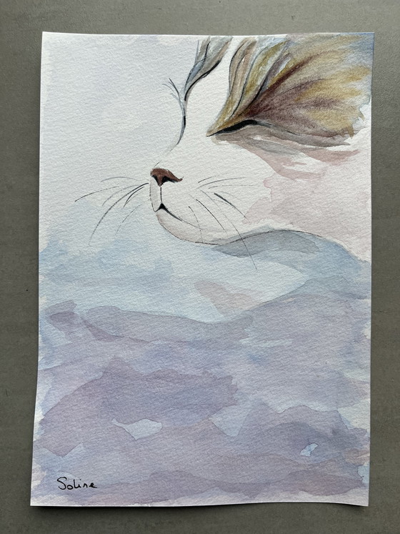 Image 1 of Signed watercolor cat