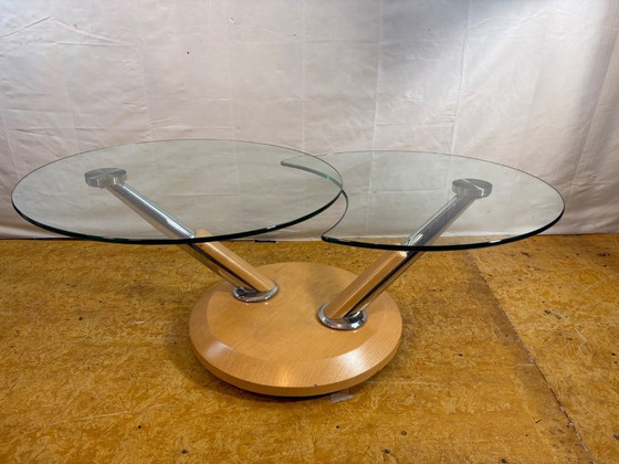 Image 1 of Table basse pivotante Vintage Tokyo Twist – Plateau en verre extensible – Design moderne du milieu du siècle. Affirmez votre sty