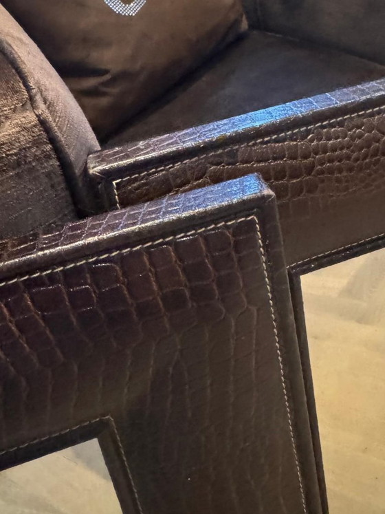 2 hermosos espejos con pátina de cuero marrón de cocodrilo/caimán – Leather (photo 5 of 7)