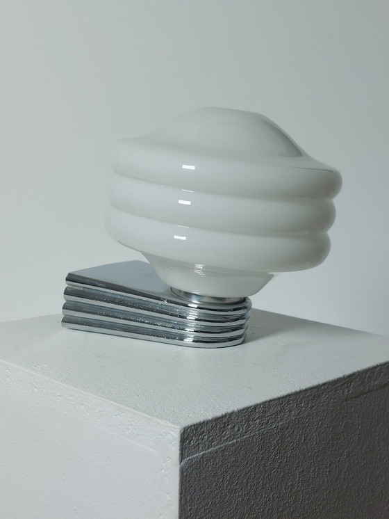 Image 1 of Vintage Wandlampe Milchglas Chrom Art Deco 