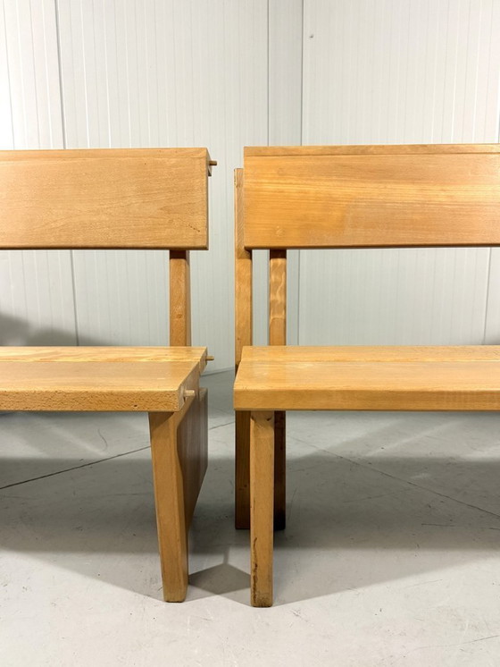 Image 1 of XL Modernist solid beech wood bench 1960s