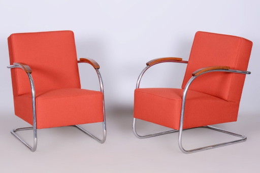 Ensemble de deux fauteuils Bauhaus restaurés, par Mücke Melder, chromés, République tchèque, années 1930 (photo 2 of 14)