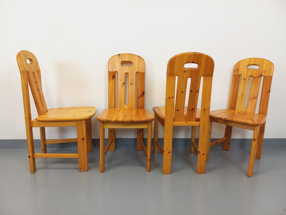 Image 1 of Suite of 4 Vintage Pine Chairs from the 70s and 80s