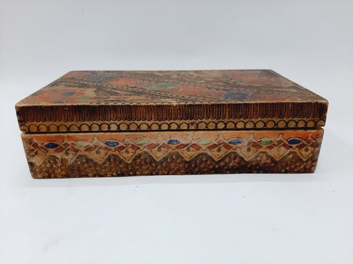 Antique Large Pyrography Wooden Box