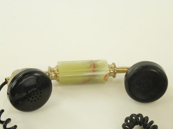 Image 1 of Vintage decoratieve telefoon in onyx en messing – Hollywood Regency stijl
